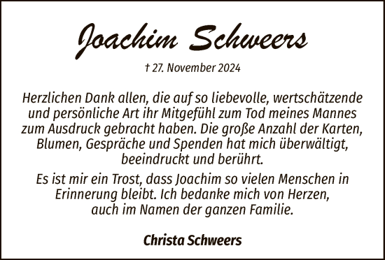 Traueranzeige von Joachim Schweers von SYK