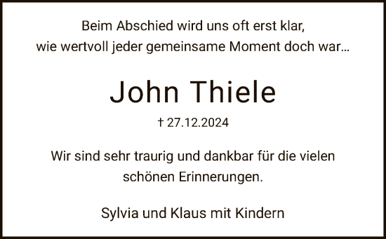 Traueranzeige von John Thiele von SYK