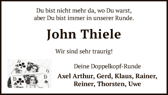 Traueranzeige von John Thiele von SYK