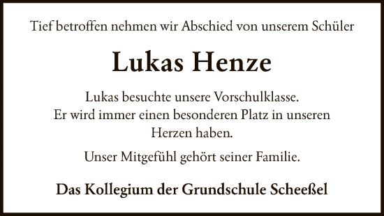 Traueranzeige von Lukas Henze von SYK