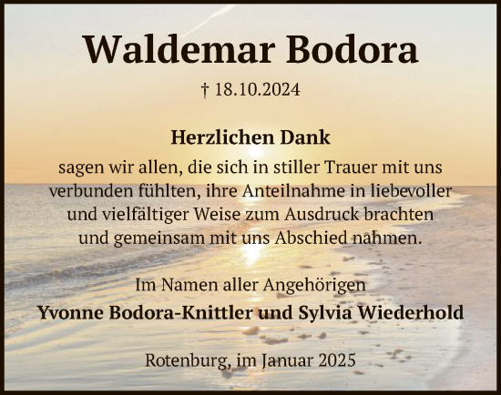 Traueranzeige von Waldemar Bodora von SYK