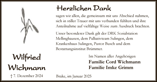 Traueranzeige von Wilfried Wichmann von SYKSYK