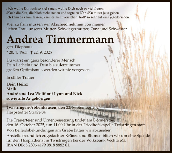 Traueranzeige von Andrea Timmermann von SYKS