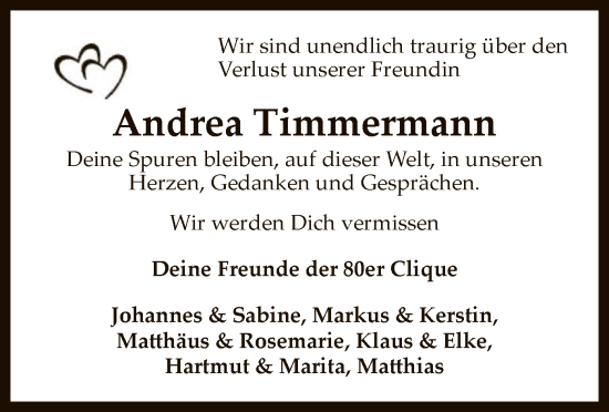 Traueranzeige von Andrea Timmermann von SYKS