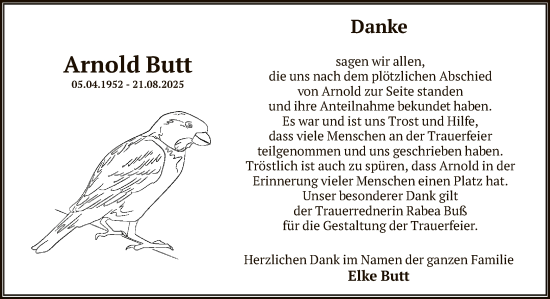 Traueranzeige von Arnold Butt von SYKS