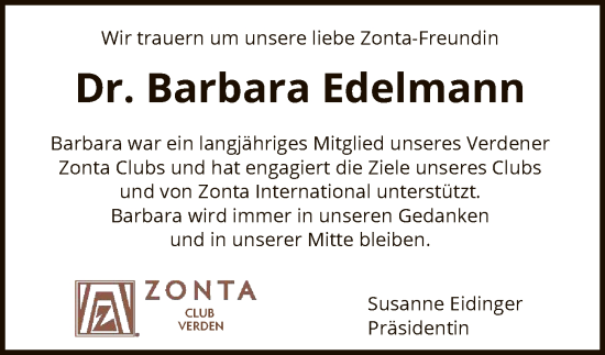 Traueranzeige von Barbara Edelmann von SYKS