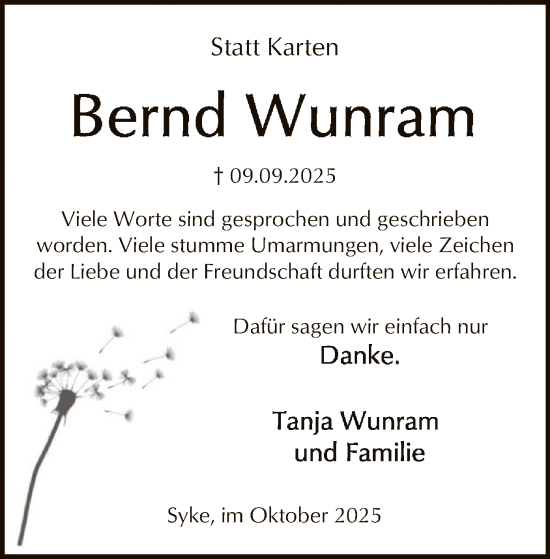 Traueranzeige von Bernd Wunram von SYKS