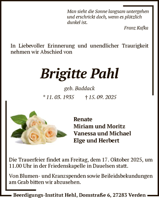 Traueranzeige von Brigitte Pahl von SYKS