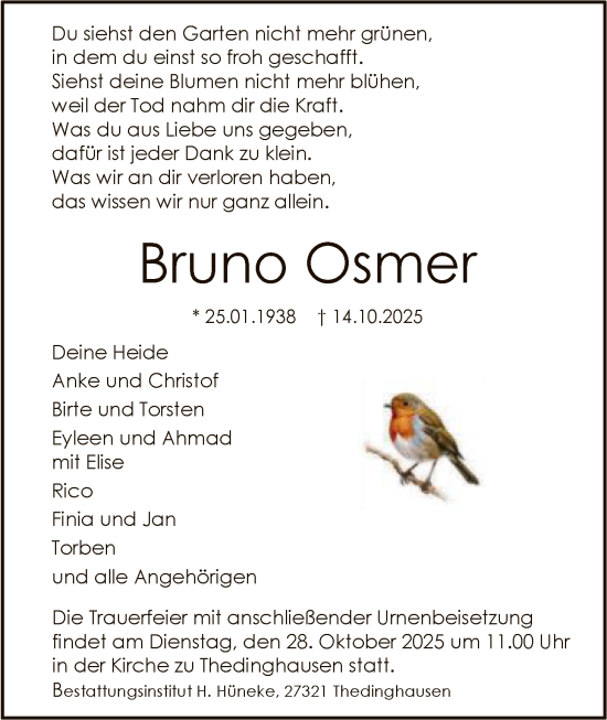 Traueranzeige von Bruno Osmer von SYKS