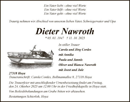 Traueranzeige von Dieter Nawroth von SYKS