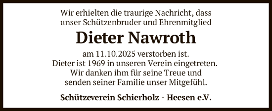 Traueranzeige von Dieter Nawroth von SYKS