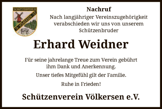 Traueranzeige von Erhard Weidner von SYKS