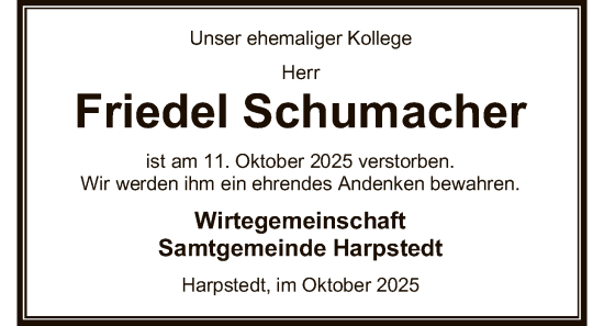 Traueranzeige von Friedel Schumacher von SYKSSYWZ