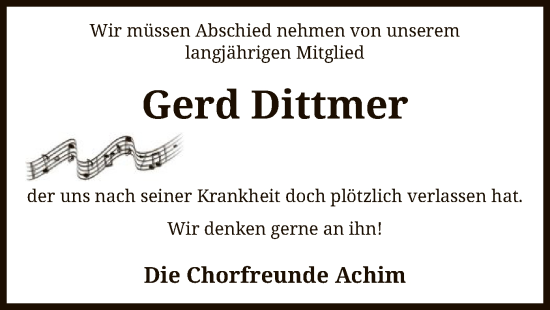 Traueranzeige von Gerd Dittmer von SYKS