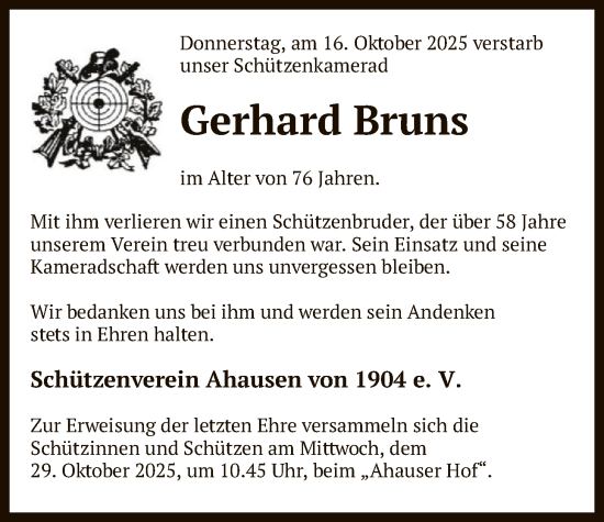Traueranzeige von Gerhard Bruns von SYKR
