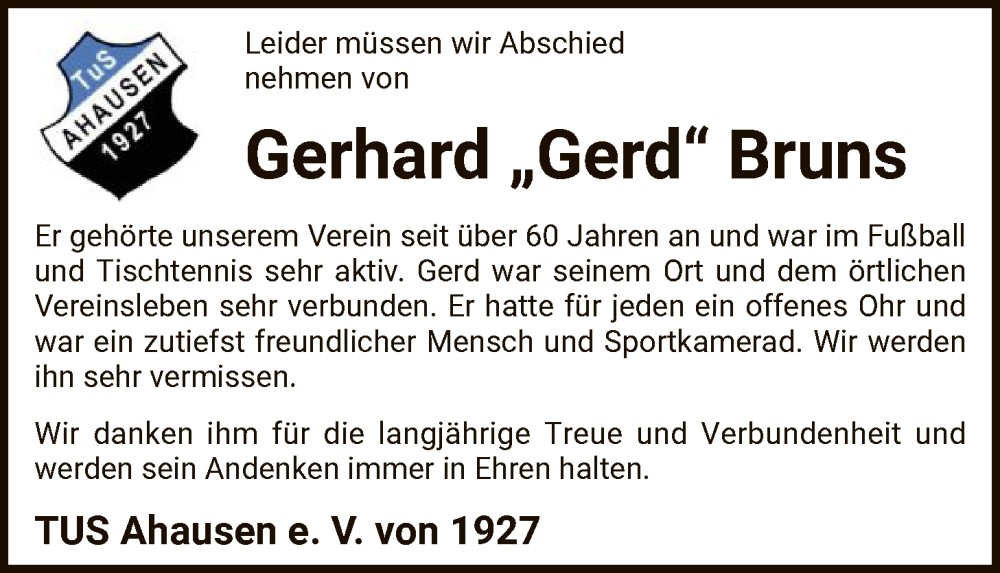  Traueranzeige für Gerhard Bruns vom 22.10.2025 aus SYKR