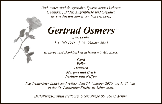 Traueranzeige von Gertrud Osmers von SYKS