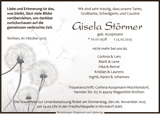Traueranzeige von Gisela Störmer von SYKS