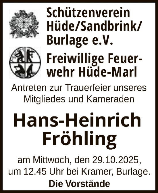 Traueranzeige von Hans-Heinrich Fröhling von SYKS