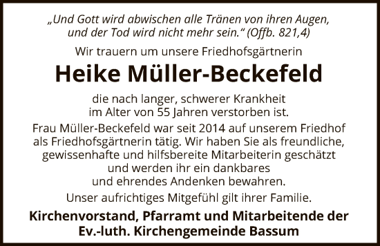 Traueranzeige von Heike Müller-Beckefeld von SYKS