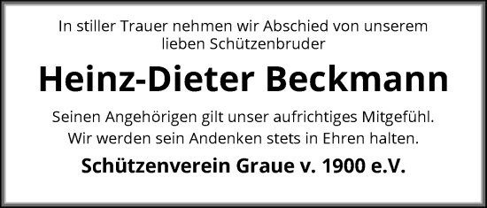 Traueranzeige von Heinz-Dieter Beckmann von SYKS