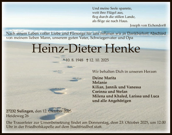 Traueranzeige von Heinz-Dieter Henke von SYKS