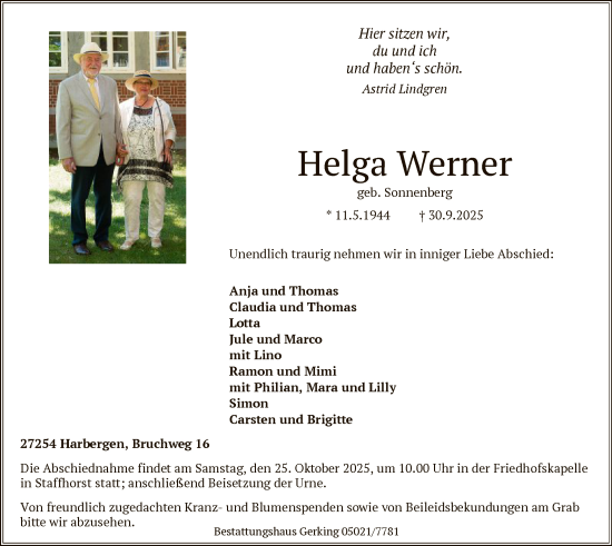 Traueranzeige von Helga Werner von SYKS