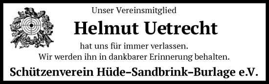 Traueranzeige von Helmut Uetrecht von SYKS