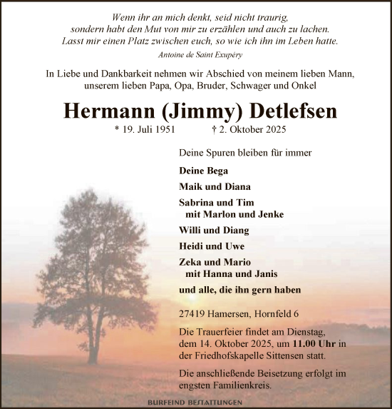 Traueranzeige von Hermann Detlefsen von SYKR