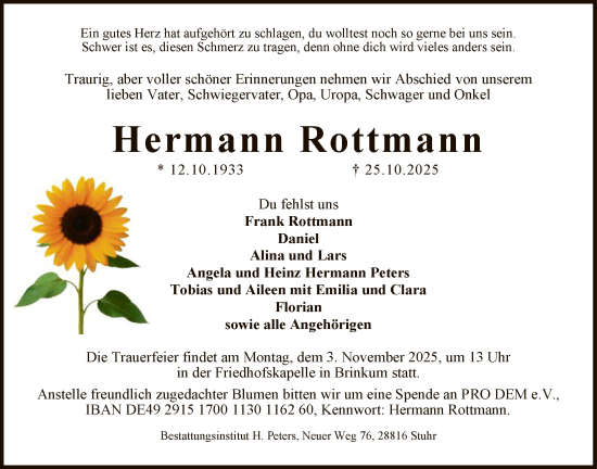 Traueranzeige von Hermann Rottmann von SYKS