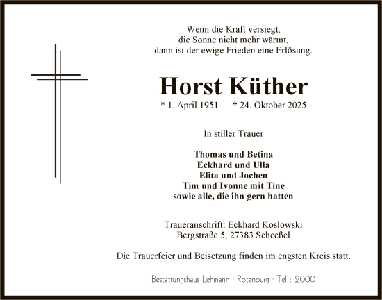 Traueranzeige von Horst Küther von SYKR