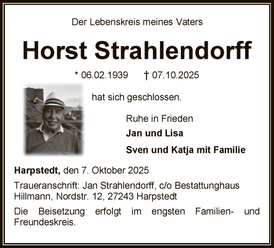 Traueranzeige von Horst Strahlendorff von SYWZSYKS