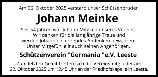 Traueranzeige von Johann Meinke von SYKS