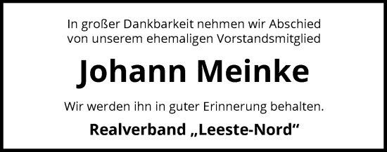 Traueranzeige von Johann Meinke von SYKS
