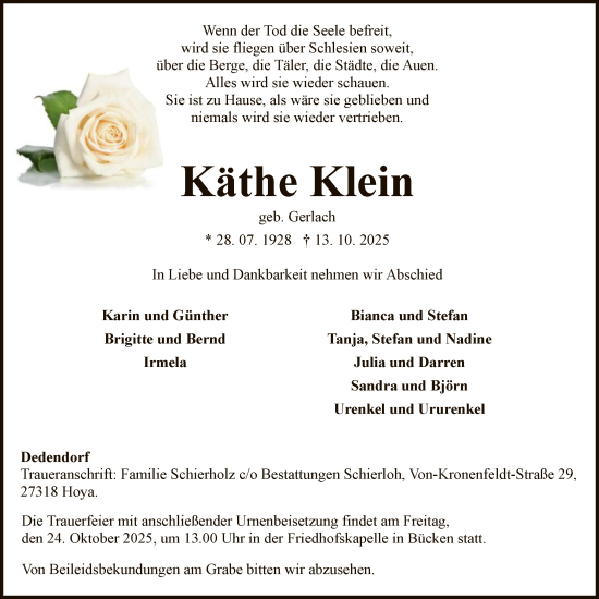 Traueranzeige von Käthe Klein von SYKS