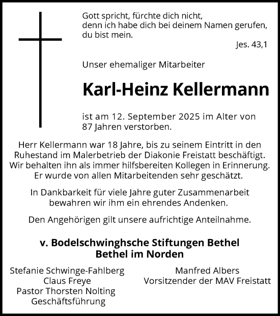 Traueranzeige von Karl-Heinz Kellermann von SYKS