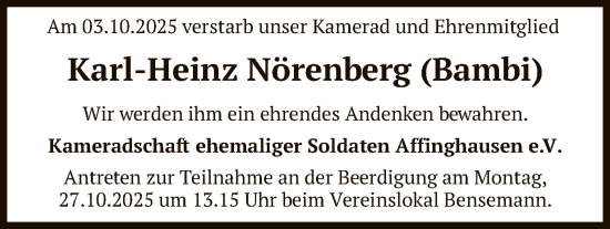 Traueranzeige von Karl-Heinz Nörenberg von SYKS