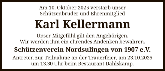 Traueranzeige von Karl Kellermann von SYKS