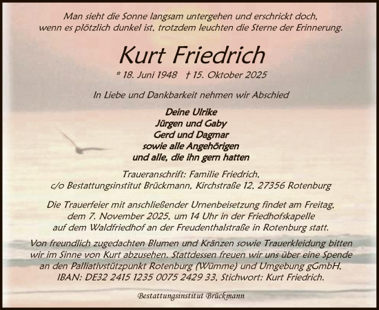 Traueranzeige von Kurt Friedrich von SYKR