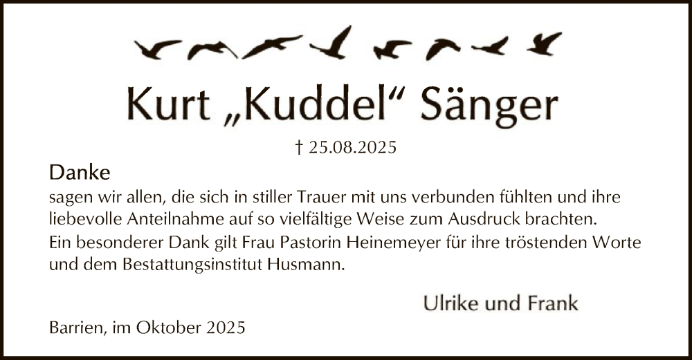  Traueranzeige für Kurt Sänger vom 04.10.2025 aus SYKS