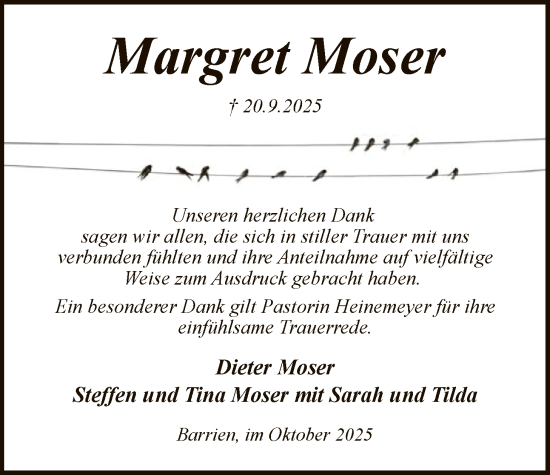 Traueranzeige von Margret Moser von SYKS