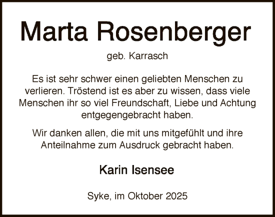 Traueranzeige von Marta Rosenberger von SYKS