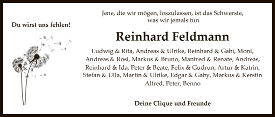 Traueranzeige von Reinhard Feldmann von SYKS