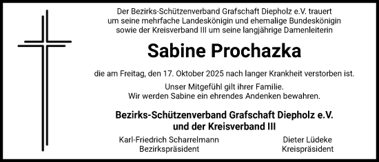 Traueranzeige von Sabine Prochazka von SYKS