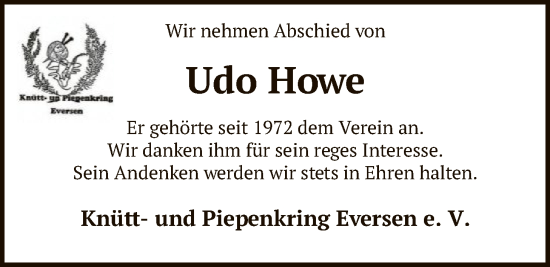 Traueranzeige von Udo Howe von SYKR