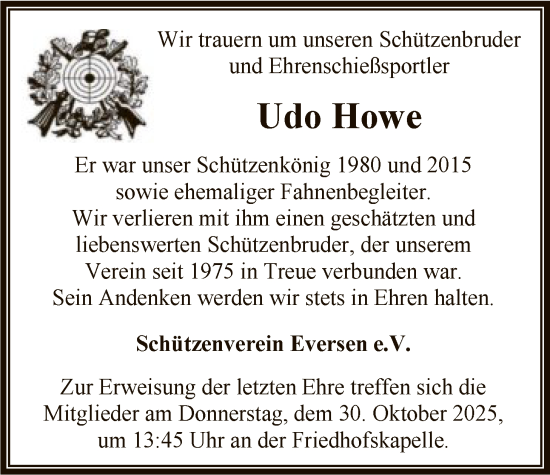 Traueranzeige von Udo Howe von SYKR