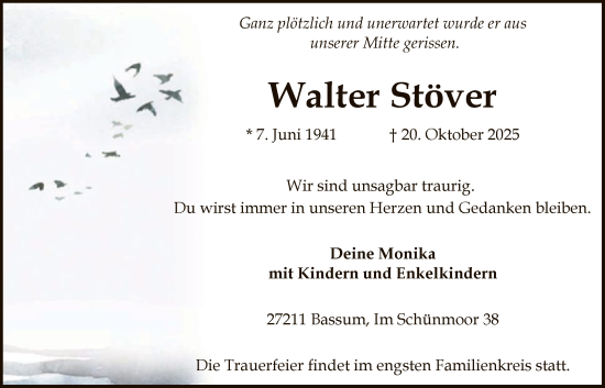 Traueranzeige von Walter Stöver von SYKS
