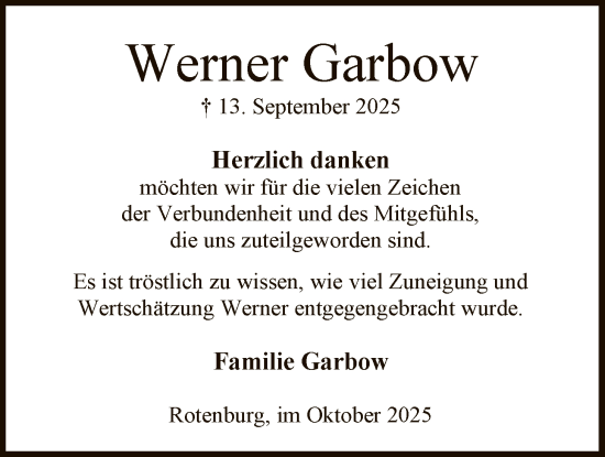 Traueranzeige von Werner Garbow von SYKR