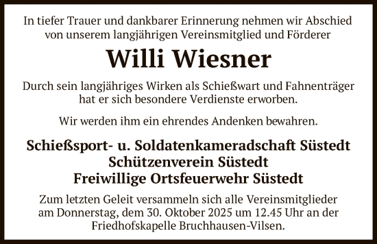 Traueranzeige von Willi Wiesner von SYKS