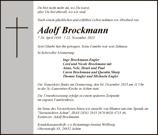 Traueranzeige von Adolf Brockmann von SYKS